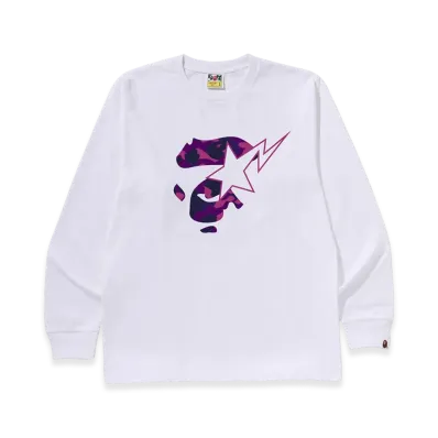A BATHING APE Color Camo Ape Face Sta LS Tee "White/Purple"