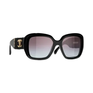CHANEL Square Sunglasses Acetate & Tweed "Black"