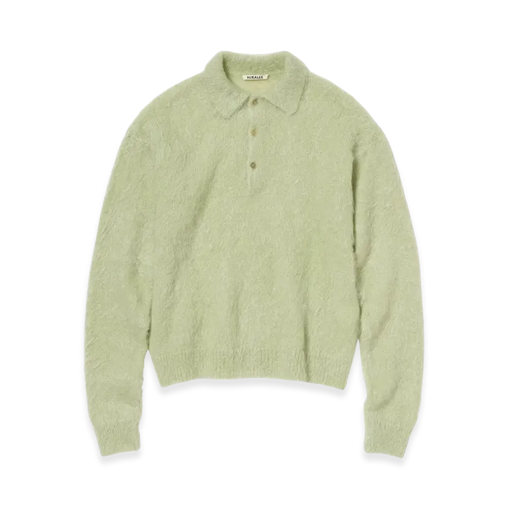 AURALEE Brushed Super Kid Mohair Knit Polo "Light Khaki"