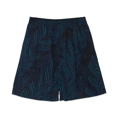 YOKE Leaf Pattern Printed Rayon 2Pleated Easy Shorts "Navy"
