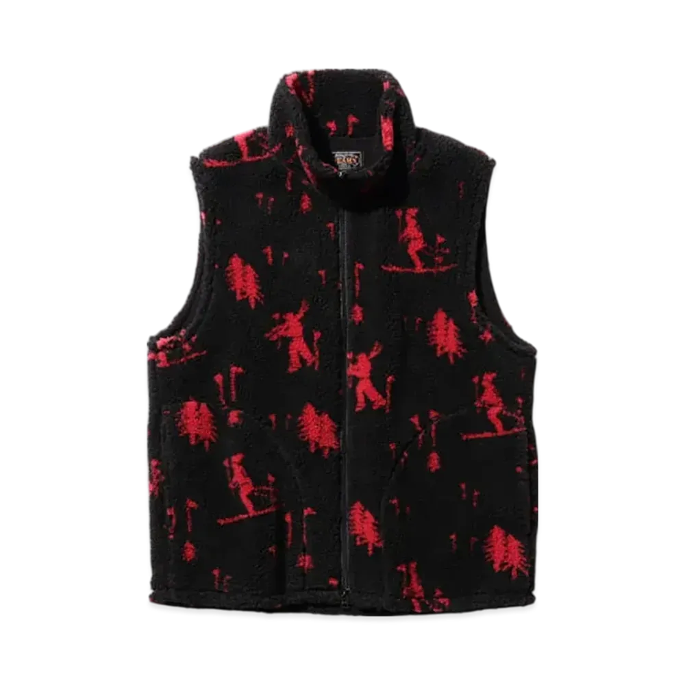BEAMS Stand Collar Zip Vest Jacquard Boa "Skier"