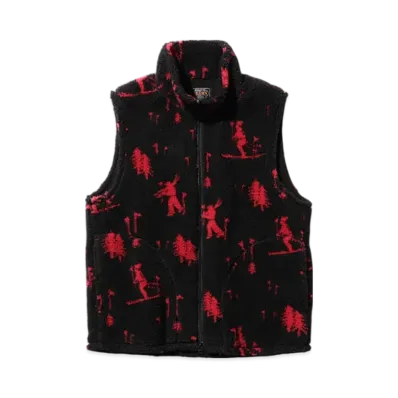 BEAMS Stand Collar Zip Vest Jacquard Boa "Skier"