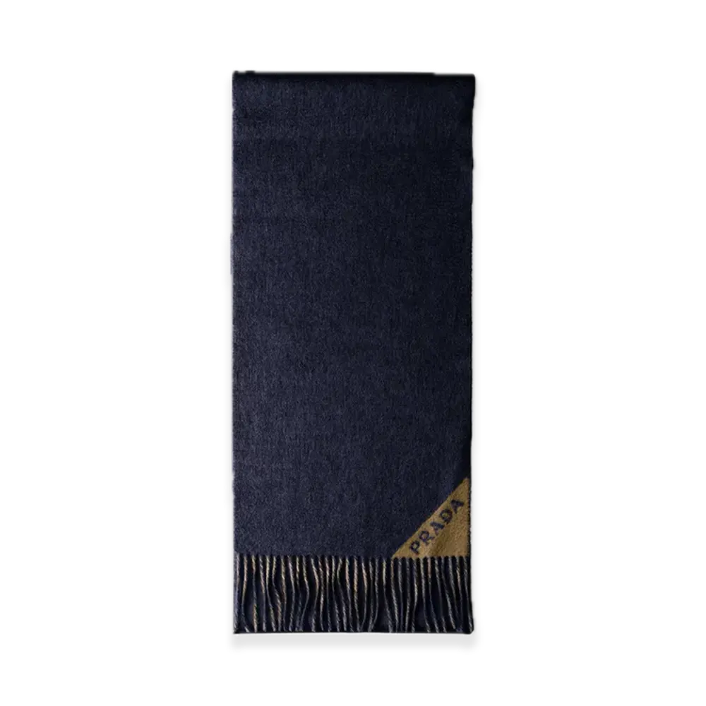 PRADA Double Cashmere Scarf "Blue/Camel"