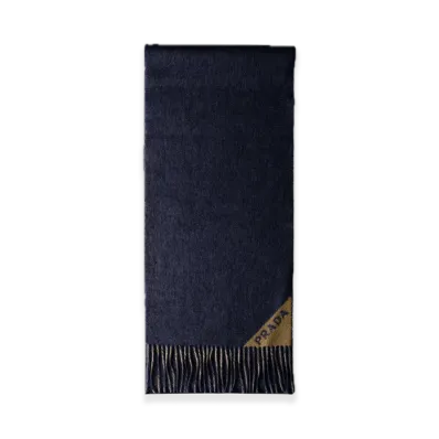 PRADA Double Cashmere Scarf "Blue/Camel"