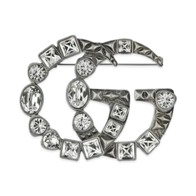 GUCCI Crystal Double G Brooch "Palladium"