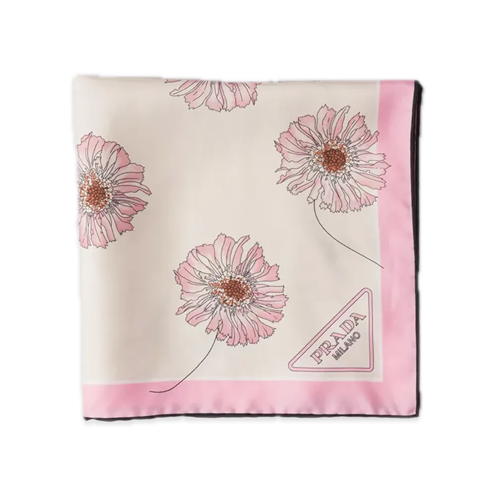PRADA Printed Silk Twill Scarf "Pale Pink/Pink"