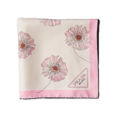 PRADA Printed Silk Twill Scarf "Pale Pink/Pink"
