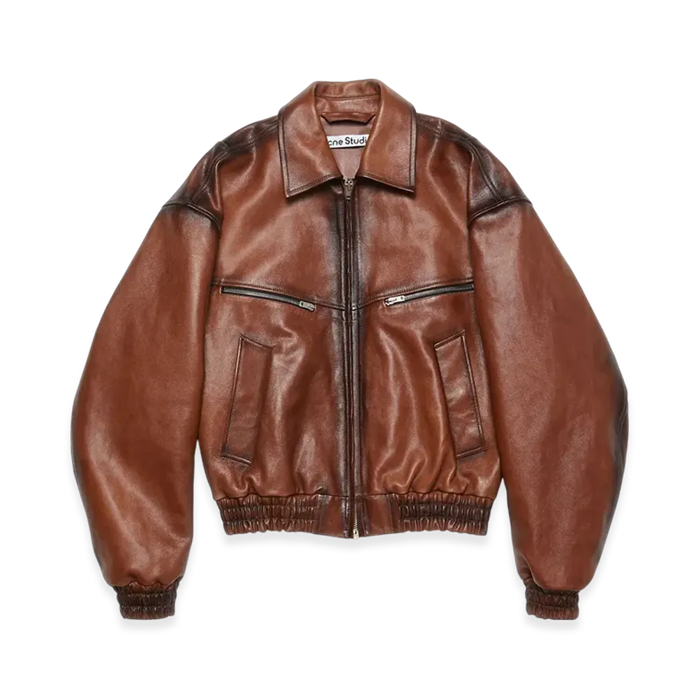 Acne Studios Leather Bomber Jacket "Cognac Brown"