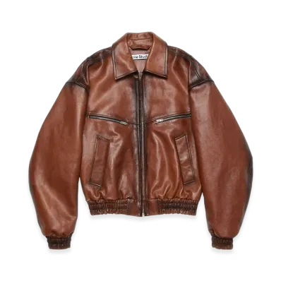Acne Studios Leather Bomber Jacket "Cognac Brown"