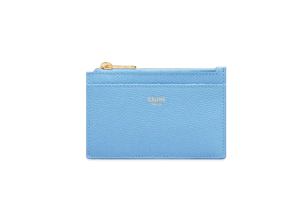 CELINE Zipped Card Holder in Grained Calfskin "Azure"