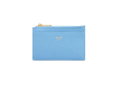 CELINE Zipped Card Holder in Grained Calfskin "Azure"