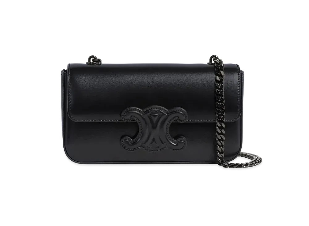 CELINE Chain Shoulder Bag Cuir Triomphe In Shiny Calfskin "Black/Black"