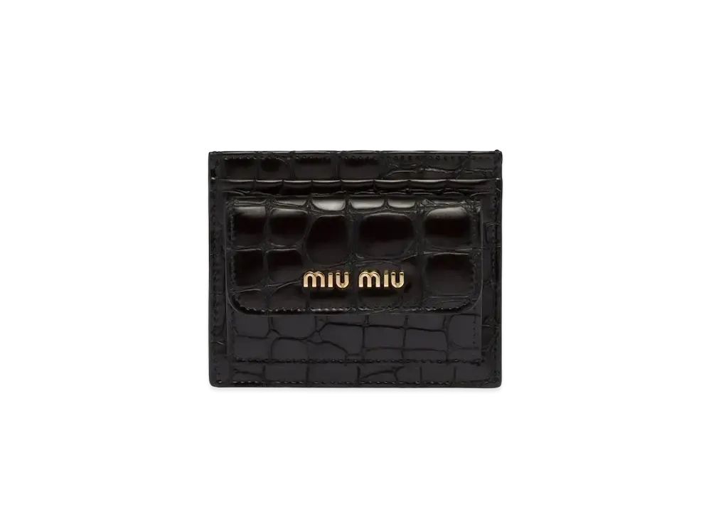 MIU MIU Croco-Print Leather Card Holder "Black"