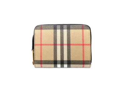 Burberry Vintage Check & Leather Zip Wallet "Archive Beige/Black"