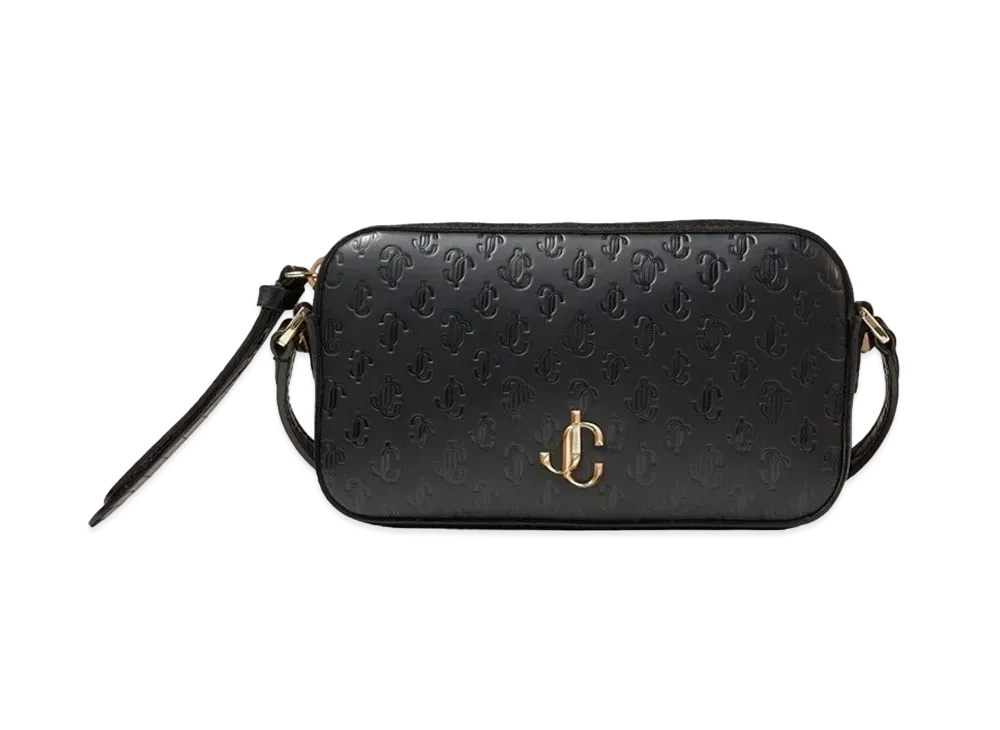 Jimmy Choo Hanne Suede And JC Pattern Crossbag Handbag "Black"