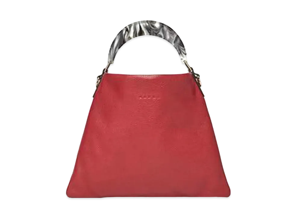 Marni HOBO Bag in Grained Calfskin and Resin Handle "Red"