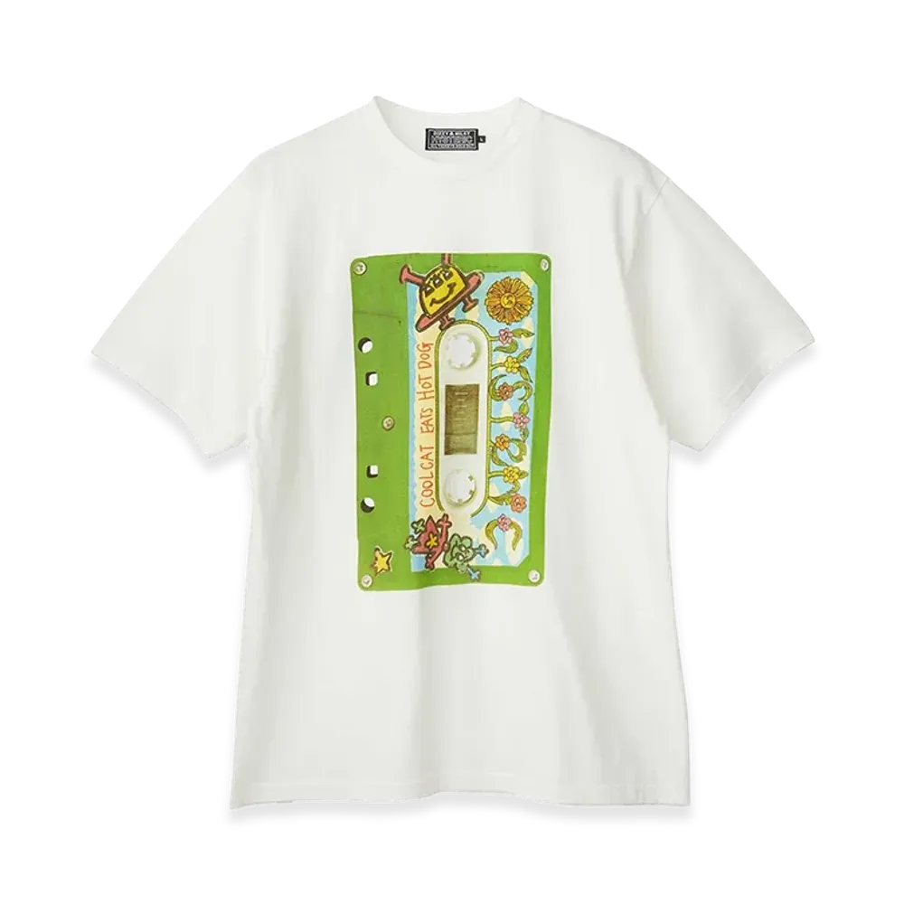 HYSTERIC GLAMOUR COOL CAT EATS HOT DOG T-Shirt "White"