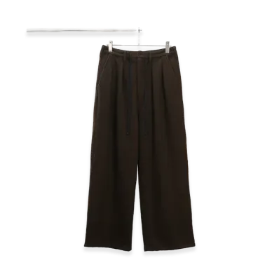 ANCELLM Wool Wide Easy Tuck Slacks "Dark Brown"