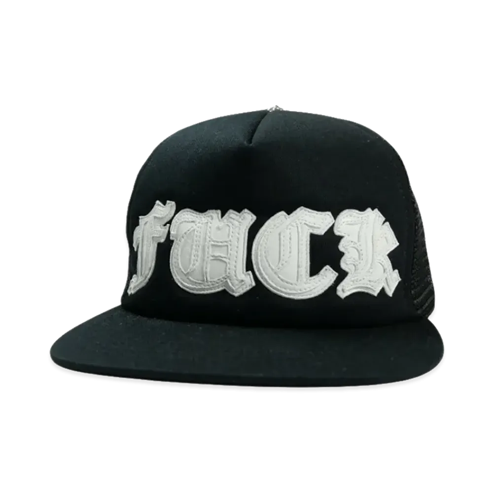 Chrome Hearts Fuck Leather Patch Trucker Cap (Scroll Label) "Black/White"