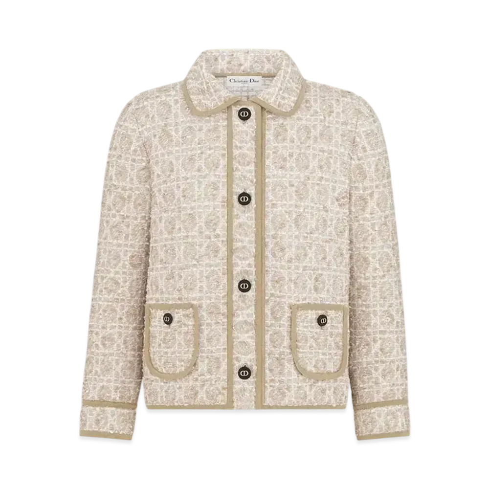 Dior Women's Macrocannage Jacket Cotton-Blend Tweed Knit "Beige"