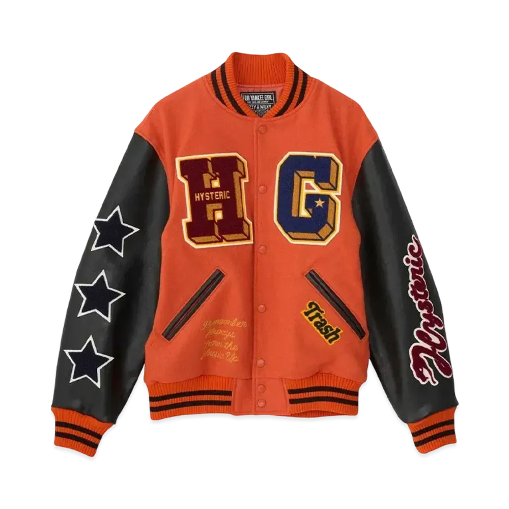 HYSTERIC GLAMOUR Turn The Music Up Embroidery Stadium Jacket "Orange"