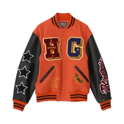 HYSTERIC GLAMOUR Turn The Music Up Embroidery Stadium Jacket "Orange"
