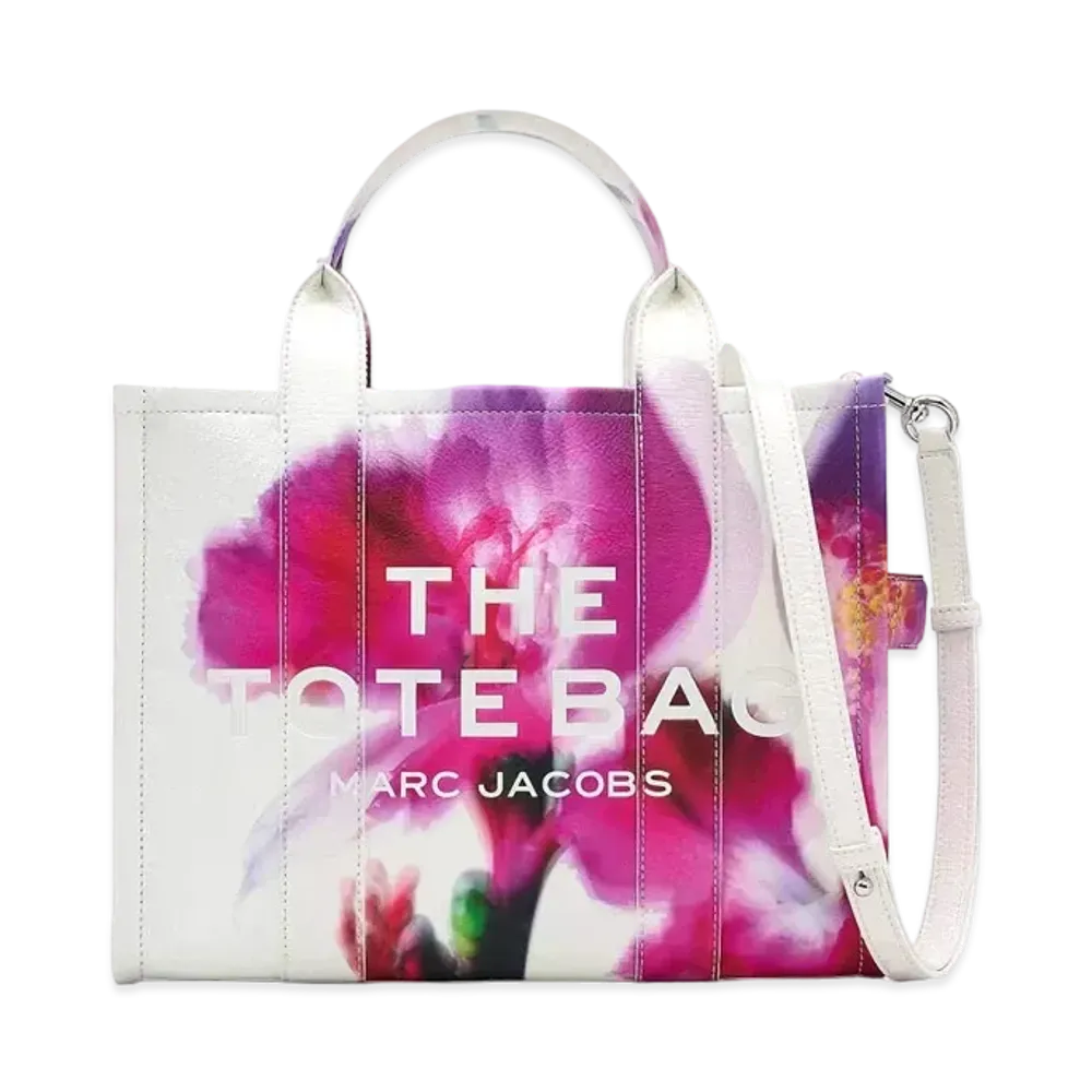 Marc Jacobs The Future Floral Leather Tote Bag Medium "White Multi"