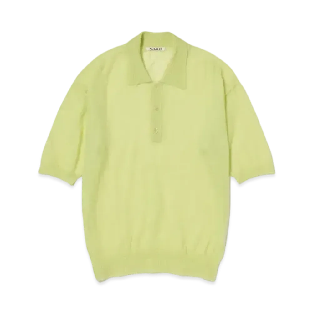 AURALEE Kid Mohair Sheer Knit Polo "Lime Yellow"