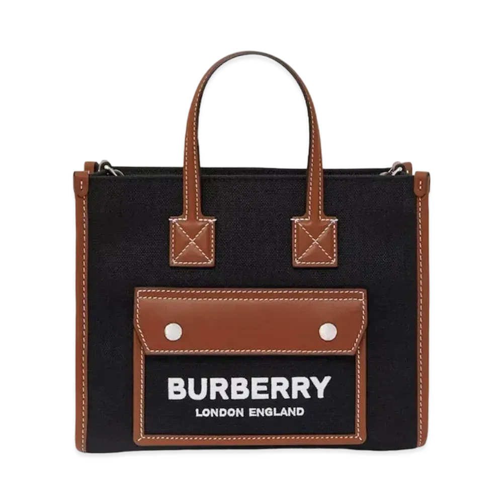 Burberry Two-Tone Canvas And Leather Mini Freya Tote "Black/Tan"