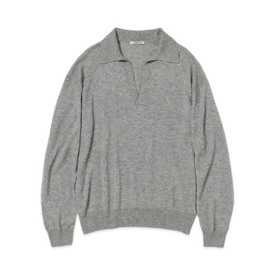 AURALEE Super Fine Cashmere Silk Knit Skipper Polo "Top Gray"