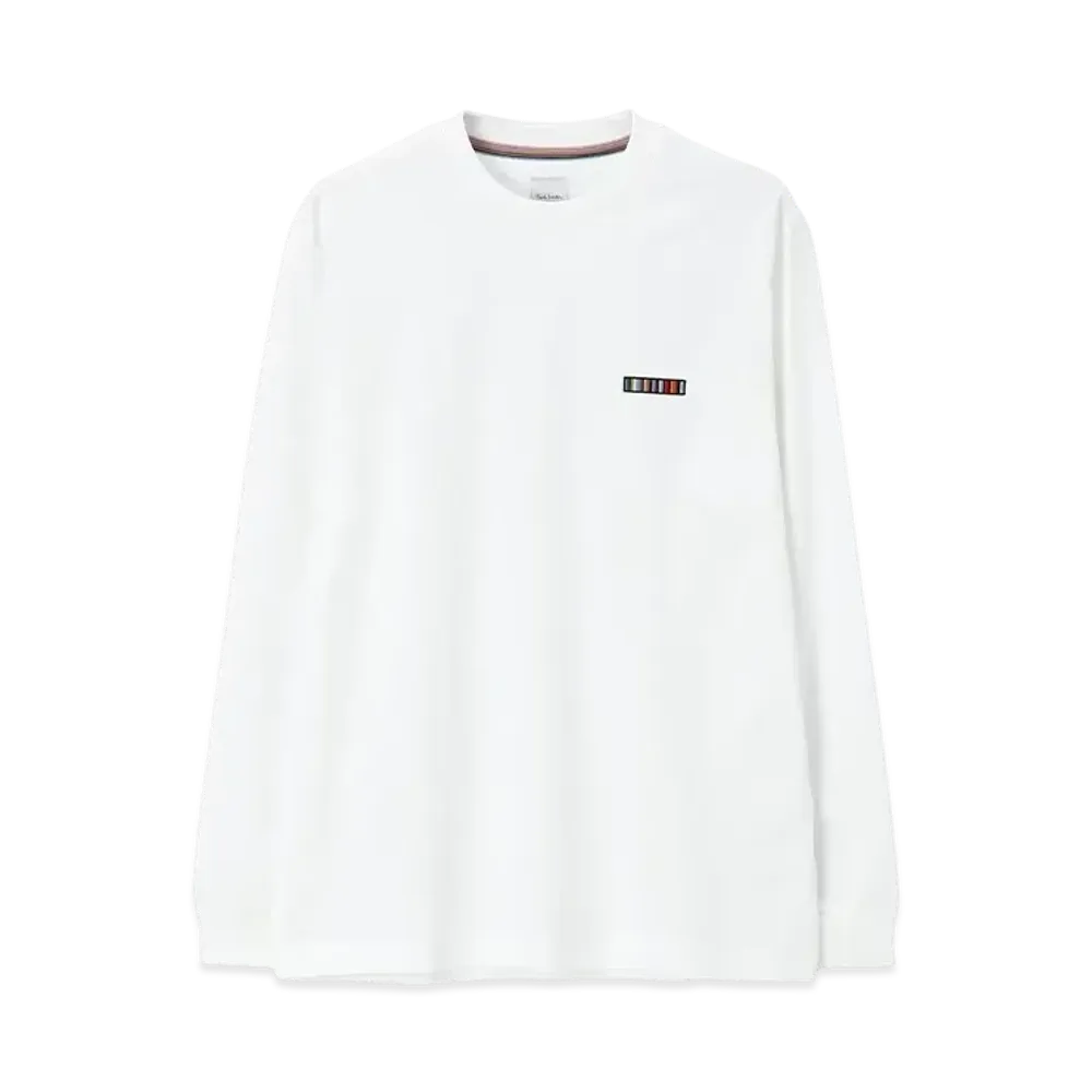 Paul Smith Signature Stripe Bar Long Sleeve Cut And Sew "White"
