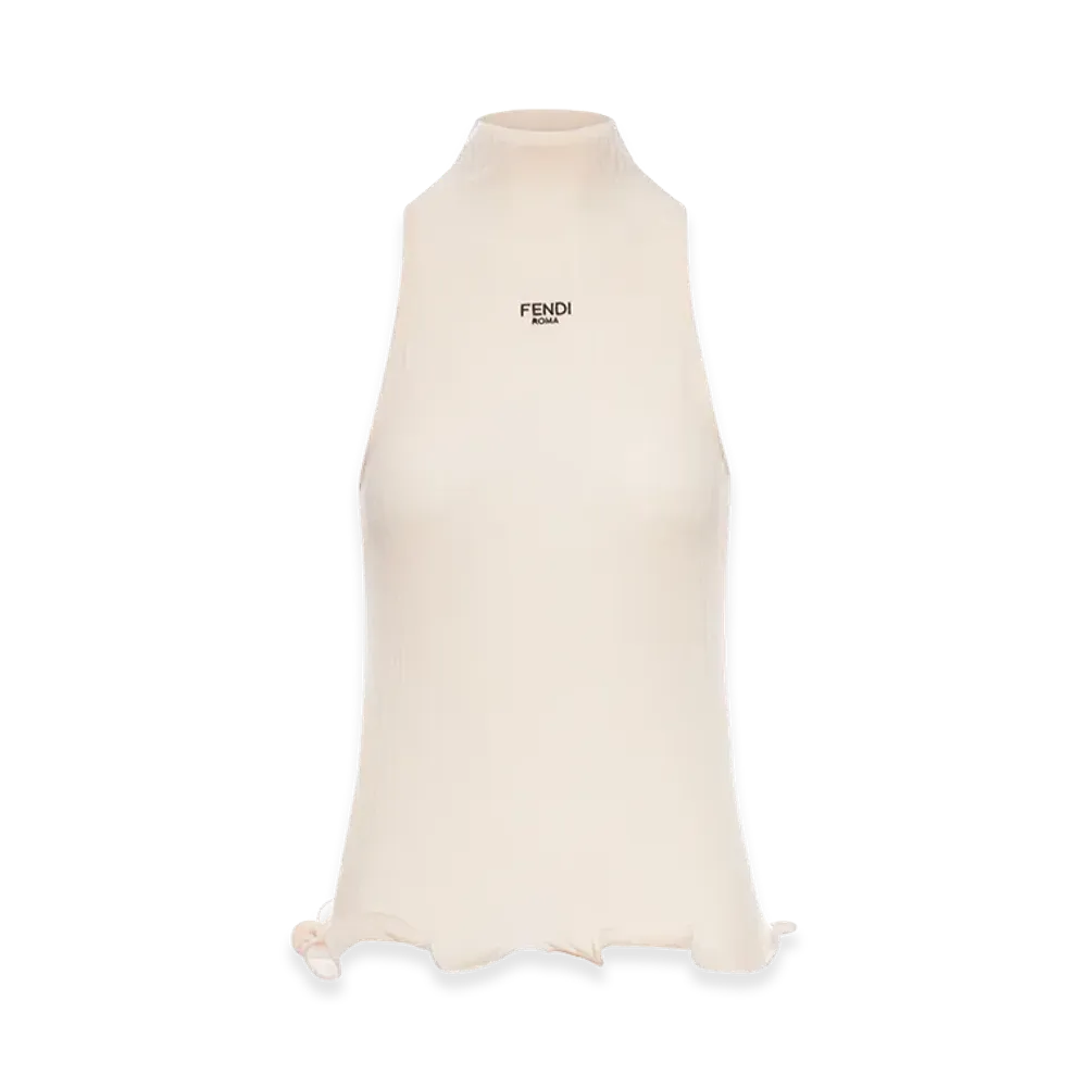 FENDI Women's Cotton Top Finished With Ruffles "Beige"