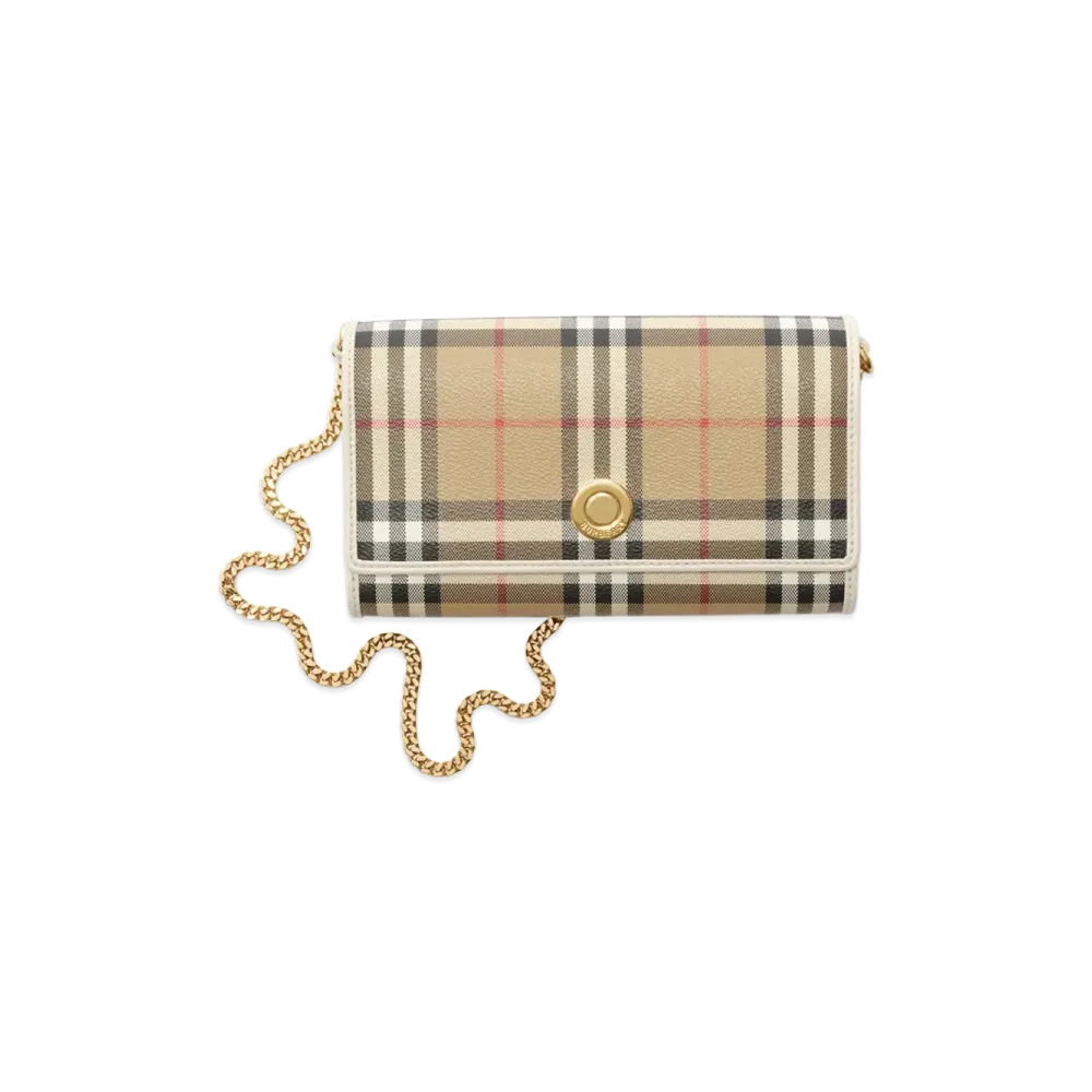 Burberry Women's Check Chain Strap Wallet "Archive Beige/Soap Beige"