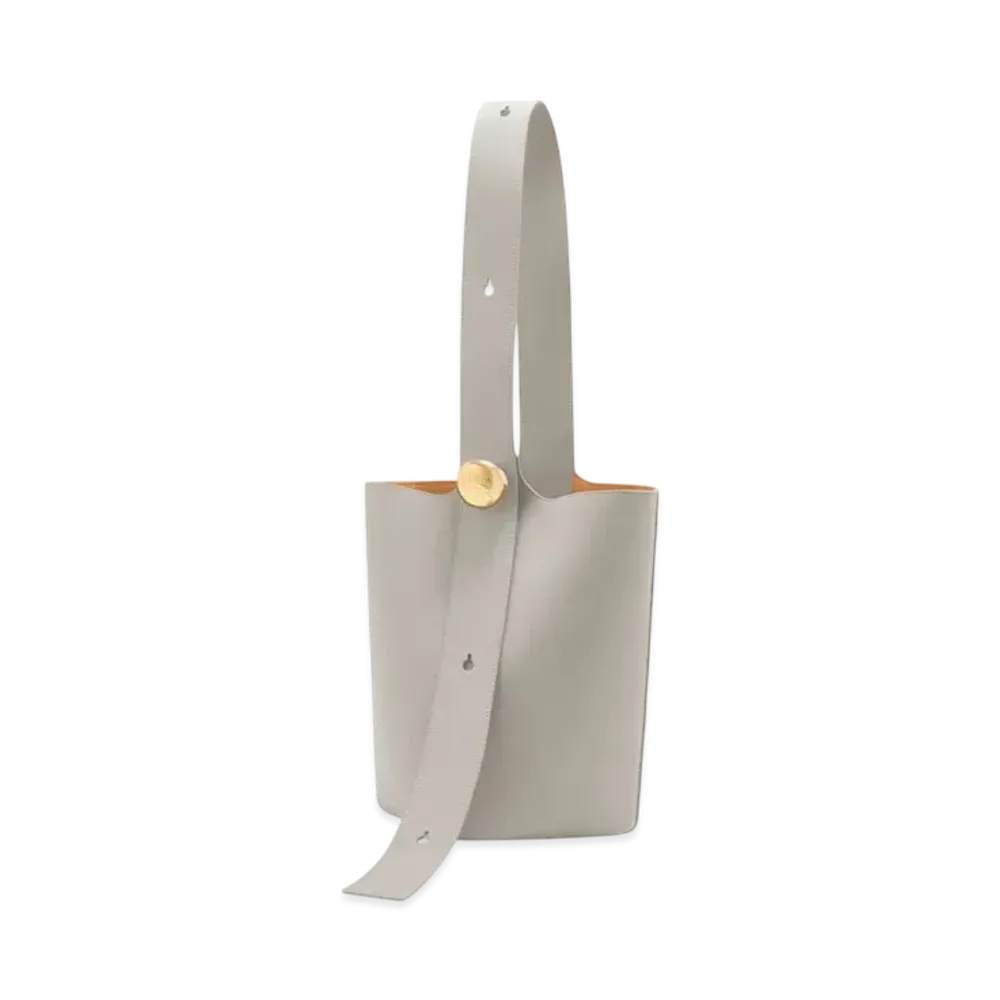 LOEWE Medium Pebble Bucket in Smooth Calfskin "Shell Grey"