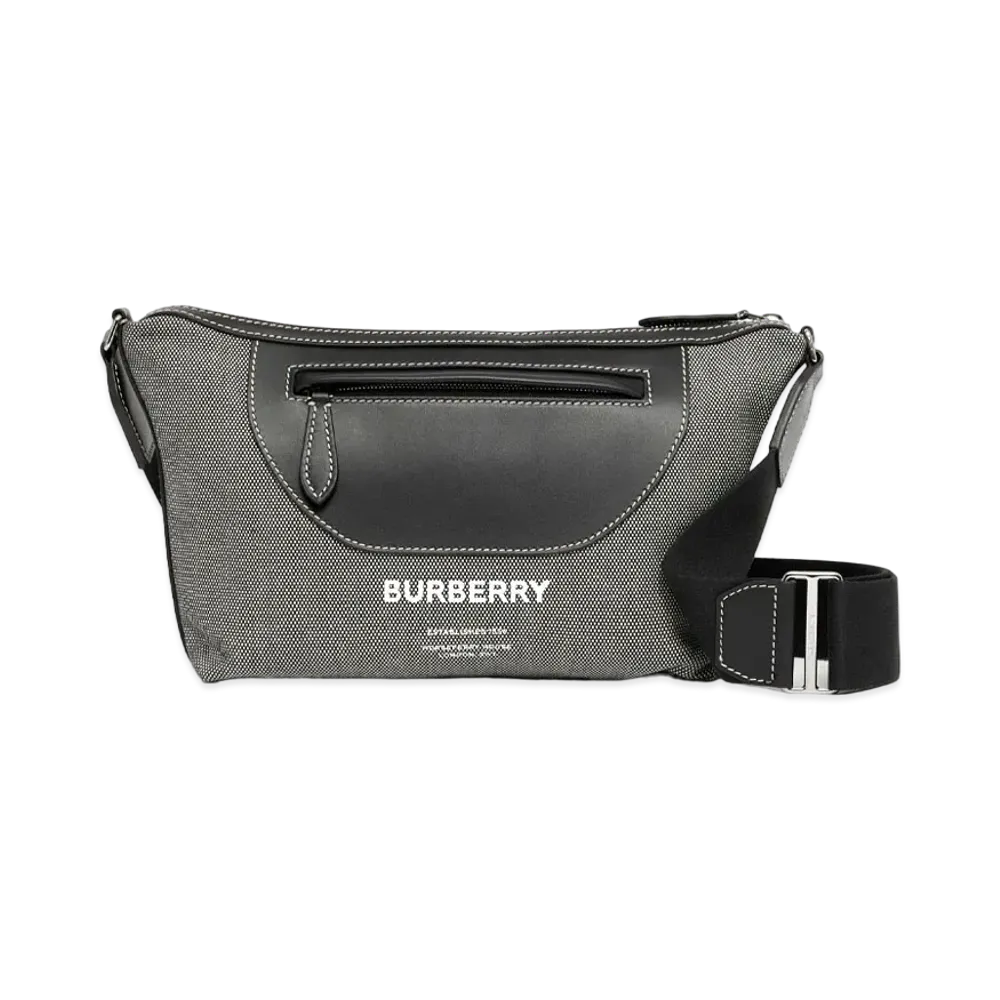 Burberry Horse Ferry Print Canvas & Leather Cross Body Bag "Black Grey"