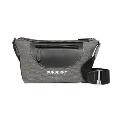 Burberry Horse Ferry Print Canvas & Leather Cross Body Bag "Black Grey"