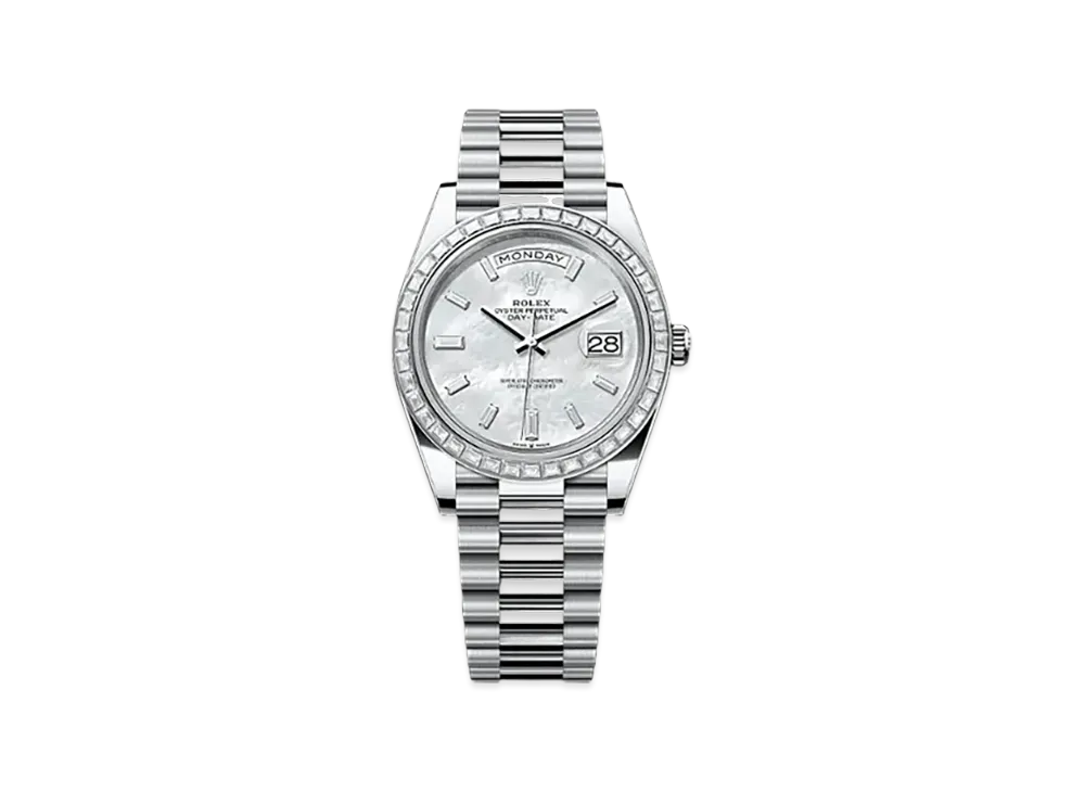 ROLEX Day-Date 40mm Platinum Diamond 228396TBR "White Mother-of-Pearl"