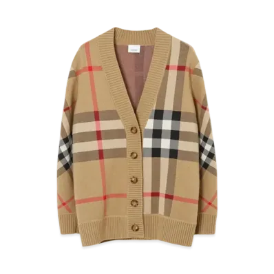 Burberry Check Wool Blend Cardigan "Archive Beige"
