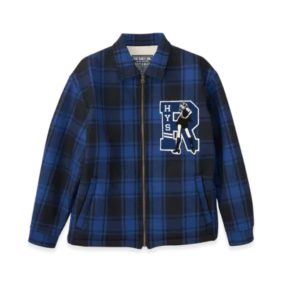 HYSTERIC GLAMOUR HYS Rock Emblem Lining Boa Jacket "Blue/Multicolor"