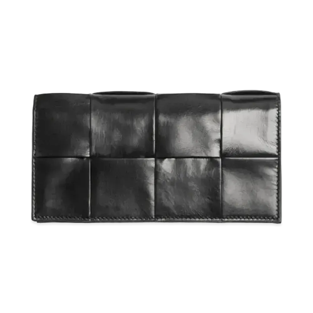 Bottega Veneta Casette Maxi Intrecciato Paper Calf Bi-fold Wallet "Black"