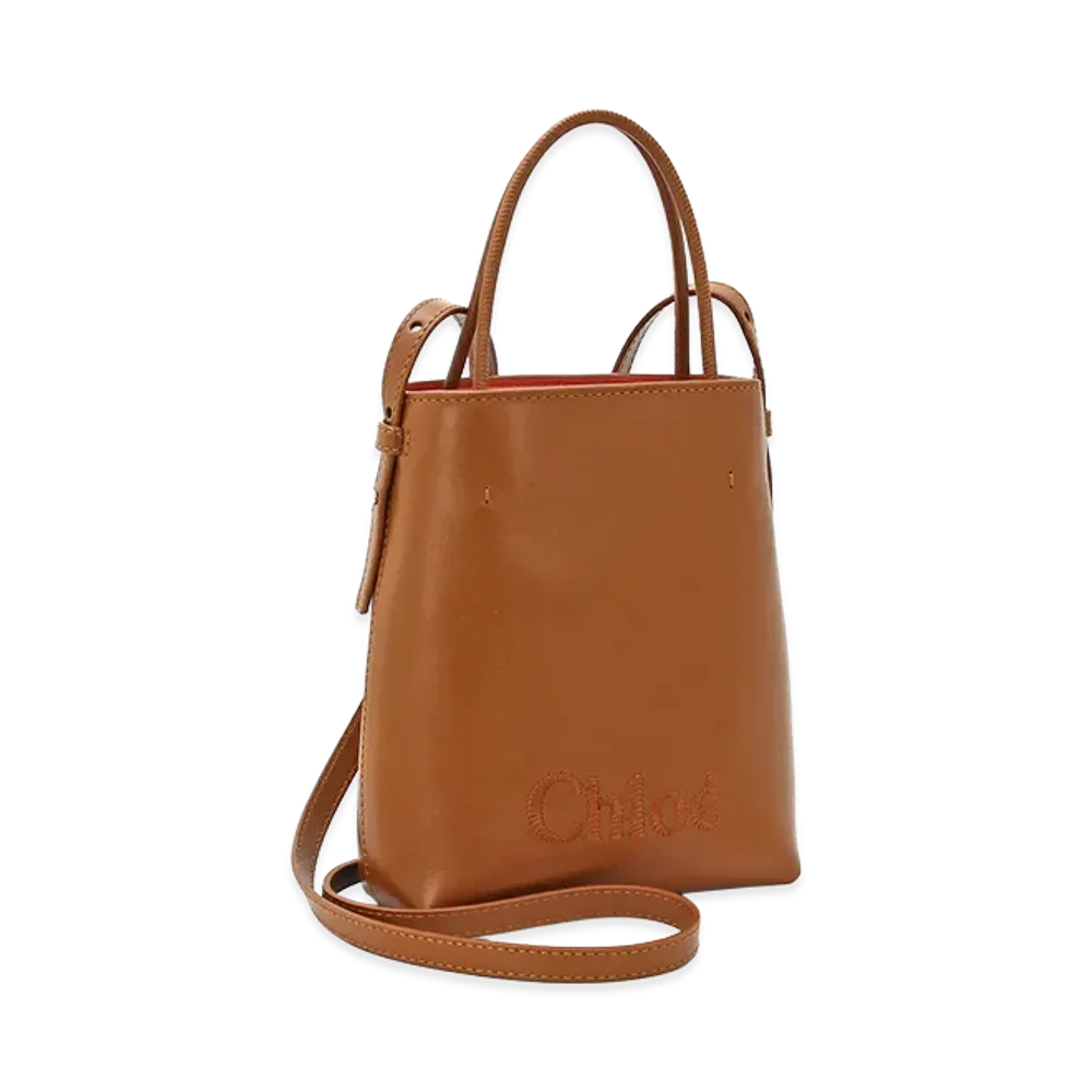 Chloe Sense Micro Tote Bag Shiny Calfskin "Caramel"