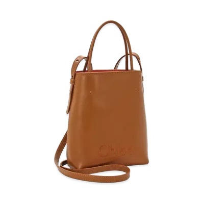 Chloe Sense Micro Tote Bag Shiny Calfskin "Caramel"