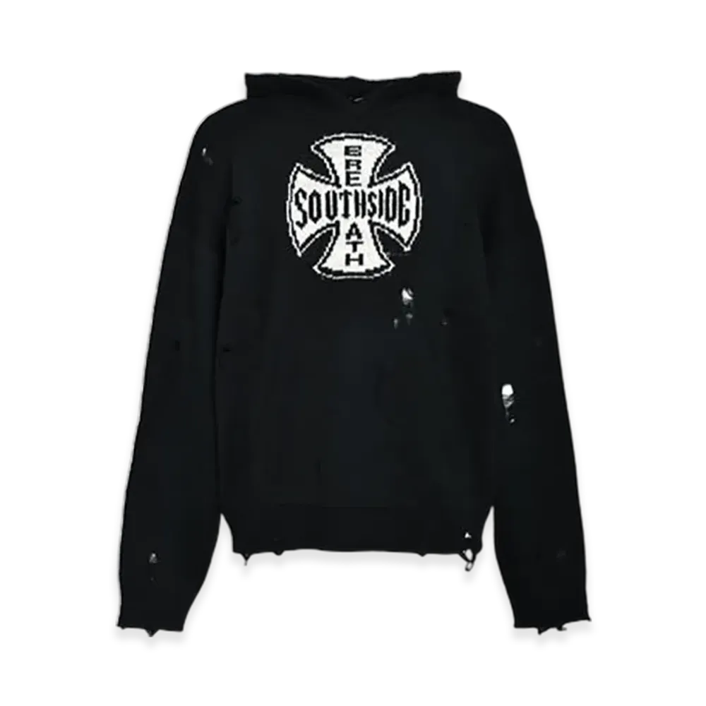 BREATH Southside Cross Damage Mohair Hoodie "Black"