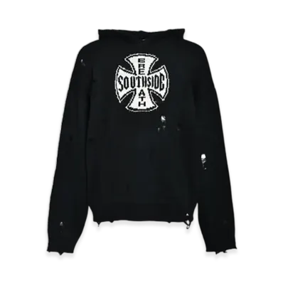 BREATH Southside Cross Damage Mohair Hoodie "Black"