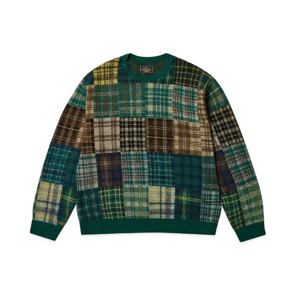 PALACE x BEAMS Plus Crew Knit Patchwork Jacquard "Green"