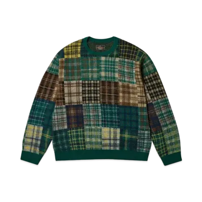 PALACE x BEAMS Plus Crew Knit Patchwork Jacquard "Green"