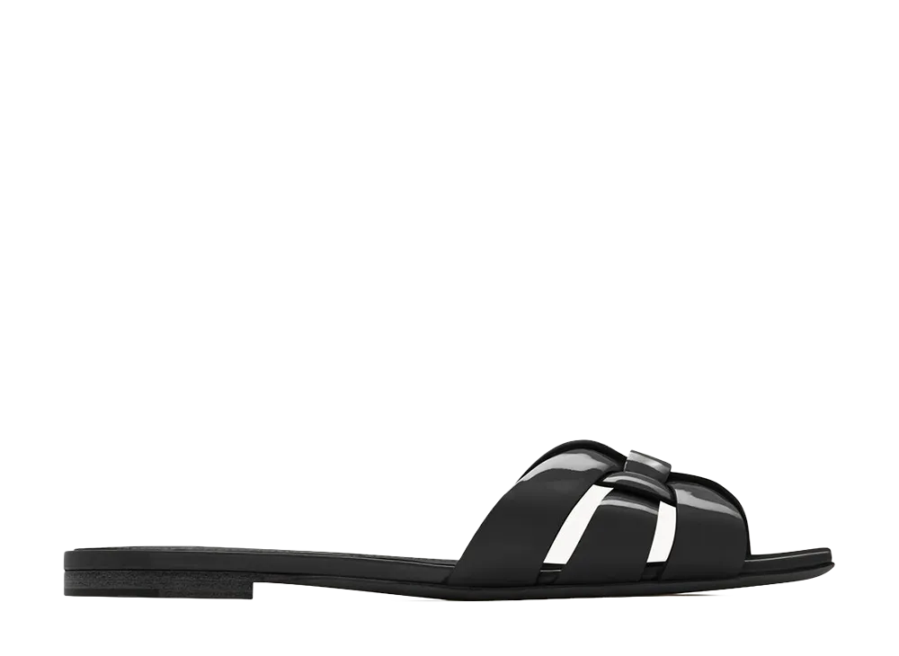 Saint Laurent Women's Leather Tribute Slippers "Black"