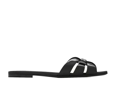 Saint Laurent Women's Leather Tribute Slippers "Black"