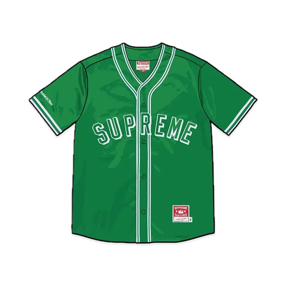 Supreme x Mitchell & Ness Satin Baseball Jersey "Green"