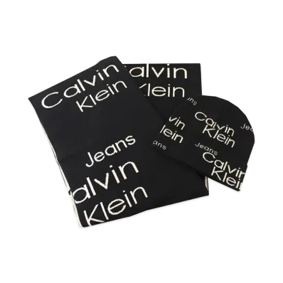 Calvin Klein Jeans Monogram Beanie & Scarf Set "Black"